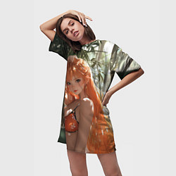 Футболка женская длинная Рыжая аниме девушка, цвет: 3D-принт — фото 2