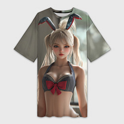 Футболка женская длинная Девушка блондинка с ушками зайца, цвет: 3D-принт