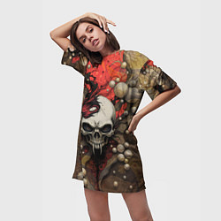 Футболка женская длинная Зловещий череп с клыками, цвет: 3D-принт — фото 2