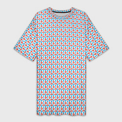 Женская длинная футболка Красно-синие фигуры на белом фоне
