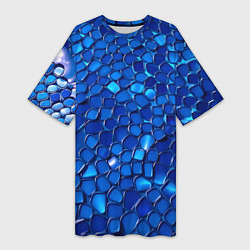 Футболка женская длинная Блестящие синие отражения, цвет: 3D-принт