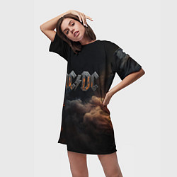 Футболка женская длинная ACDC металлический лого, цвет: 3D-принт — фото 2
