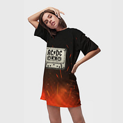 Футболка женская длинная ACDC лого на кассете, цвет: 3D-принт — фото 2