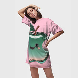 Футболка женская длинная Кавайное яблоко, цвет: 3D-принт — фото 2