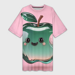 Футболка женская длинная Кавайное яблоко, цвет: 3D-принт