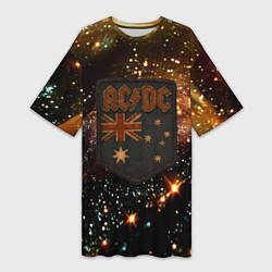 Футболка женская длинная ACDC в стиле нашивки, цвет: 3D-принт