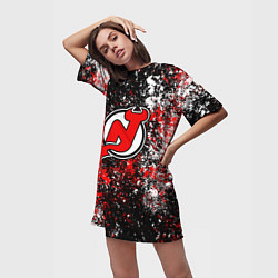 Футболка женская длинная New Jersey Devils NHL black, цвет: 3D-принт — фото 2