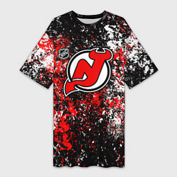 Футболка женская длинная New Jersey Devils NHL black, цвет: 3D-принт