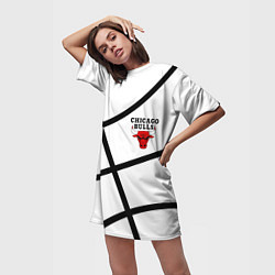 Футболка женская длинная Чикаго Буллз на белом фоне, цвет: 3D-принт — фото 2