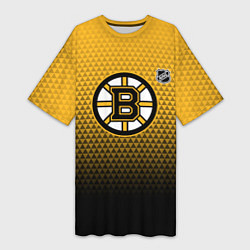 Футболка женская длинная Бостон Брюинз - геометрический градиент, цвет: 3D-принт