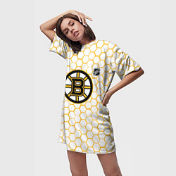 Футболка женская длинная Бостон Брюинз - белые соты, цвет: 3D-принт — фото 2