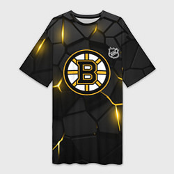 Футболка женская длинная Бостон Брюинз - плиты с подсветкой, цвет: 3D-принт