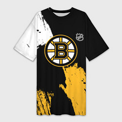 Футболка женская длинная Бостон Брюинз - разлитая краска, цвет: 3D-принт