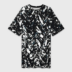 Футболка женская длинная Искажённый пёстрый чёрно-белый, цвет: 3D-принт