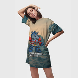 Футболка женская длинная Гиппоптимус Прайм - бегемот трансформер, цвет: 3D-принт — фото 2