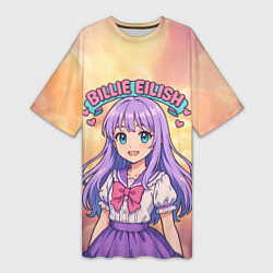 Футболка женская длинная Билли Айлиш в аниме стиле, цвет: 3D-принт