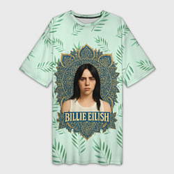 Футболка женская длинная Билли Айлиш рамка мандала, цвет: 3D-принт