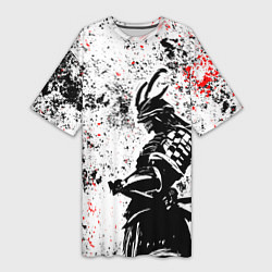 Футболка женская длинная Самурай - брызги красок, цвет: 3D-принт