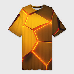 Женская длинная футболка Желтые неоновые соты - текстура