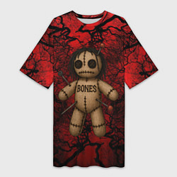 Футболка женская длинная Кукла Вуду Bones, цвет: 3D-принт