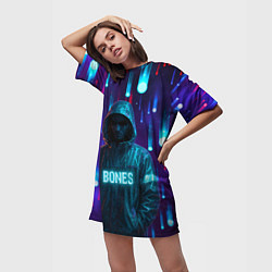 Футболка женская длинная Bones в стиле киберпанк, цвет: 3D-принт — фото 2