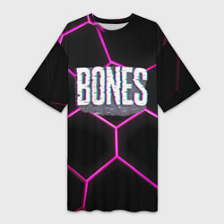 Футболка женская длинная Bones белый глитч лого, цвет: 3D-принт
