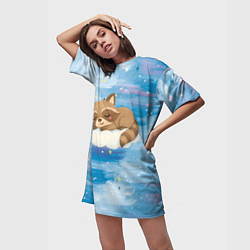 Футболка женская длинная Милый енот спит на облаке, цвет: 3D-принт — фото 2