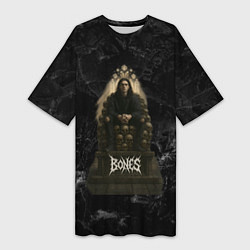 Футболка женская длинная Bones сидит на троне из черепов, цвет: 3D-принт