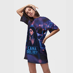 Футболка женская длинная Lana Del Rey и неоновая вывеска, цвет: 3D-принт — фото 2