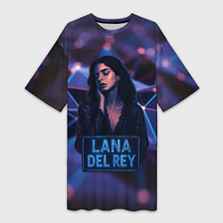 Футболка женская длинная Lana Del Rey и неоновая вывеска, цвет: 3D-принт