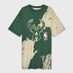 Футболка женская длинная Милуоки Бакс - разлитая краска, цвет: 3D-принт