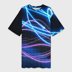Женская длинная футболка Неоновая абстракция на темном