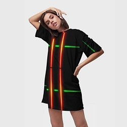 Футболка женская длинная Neon green black red line, цвет: 3D-принт — фото 2