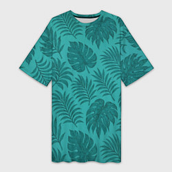 Футболка женская длинная Тропические листья - паттерн, цвет: 3D-принт