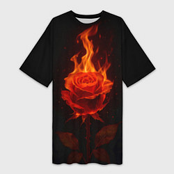 Футболка женская длинная Flaming rose, цвет: 3D-принт