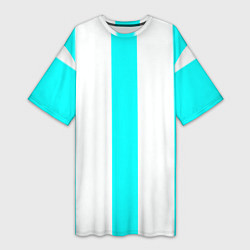 Женская длинная футболка Color light blue white lines