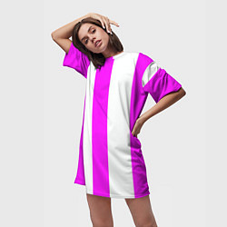 Футболка женская длинная Color white pink lines, цвет: 3D-принт — фото 2