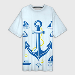 Футболка женская длинная Якорь и корабли, цвет: 3D-принт
