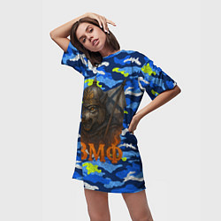 Футболка женская длинная ВМФ злой медведь в шлеме, цвет: 3D-принт — фото 2