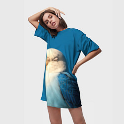 Футболка женская длинная Волнистый попугай - синий, цвет: 3D-принт — фото 2