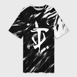 Футболка женская длинная Doom штрихи красок, цвет: 3D-принт