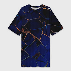 Футболка женская длинная Тёмный синий абстракция битые плиты, цвет: 3D-принт