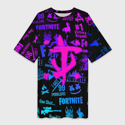 Футболка женская длинная Fortnite x doom neon logo, цвет: 3D-принт