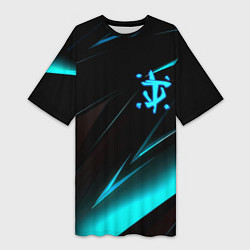 Футболка женская длинная Doom neon stripes, цвет: 3D-принт