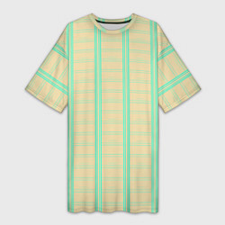 Футболка женская длинная Color beige cage blue stripes, цвет: 3D-принт
