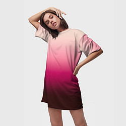 Футболка женская длинная Градиент transcendent pink омбре, цвет: 3D-принт — фото 2