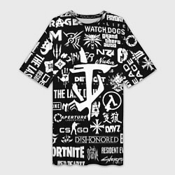 Футболка женская длинная Doom логотипы всех игр, цвет: 3D-принт