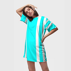 Футболка женская длинная Color blue white stripes, цвет: 3D-принт — фото 2