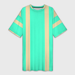 Футболка женская длинная Color blue beige stripes, цвет: 3D-принт