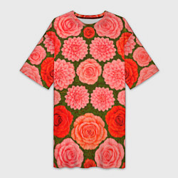 Футболка женская длинная Цветочная поляна паттерн, цвет: 3D-принт